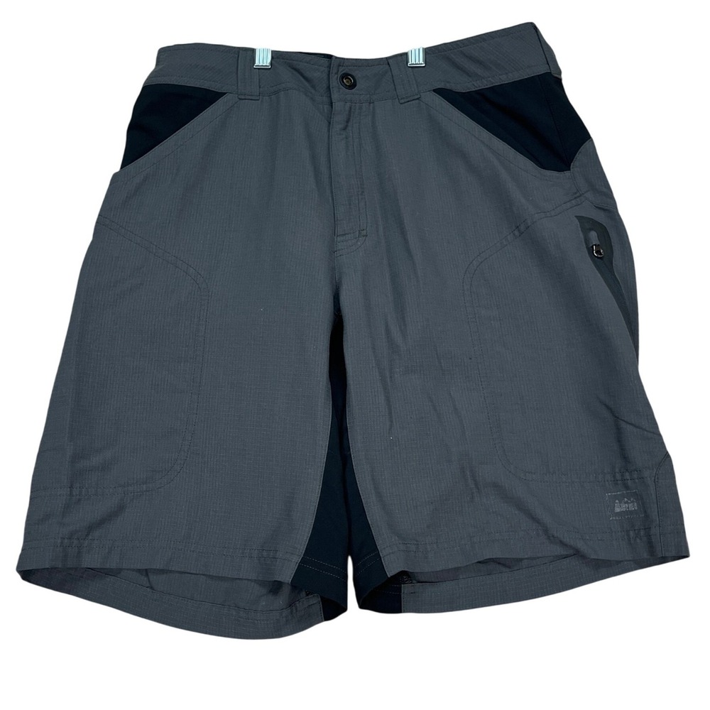 REI Hiking Shorts Mens 30 Gray Black Colorblock Ripstop Stretch Zip Pocket